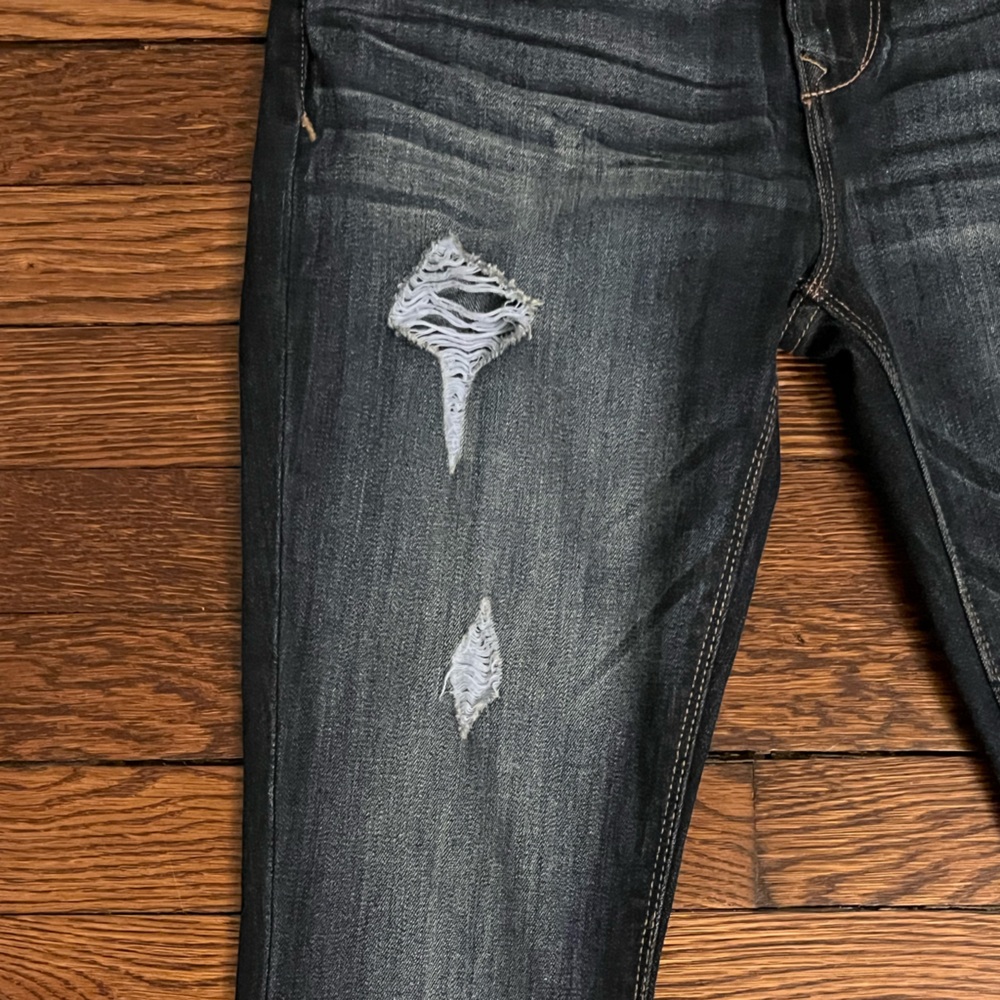 Express Mid Rise Legging Jeans, Distressed Dark Wash - Size 4 Short - Picture 2 of 8
